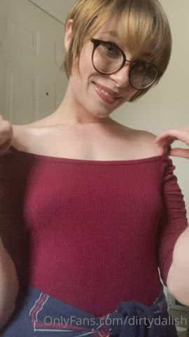 Blonde Boobs Glasses Natural Tits Nipple Nipples Puffy Short Hair Tits gif