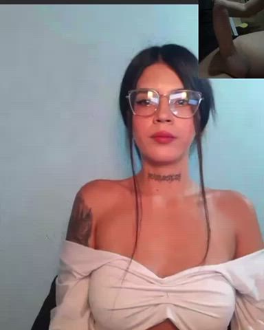 Big Dick Cam Camgirl Masturbating Teen Tit Slapping Tits Titty Drop gif