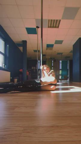 blonde pole dance shorts gif