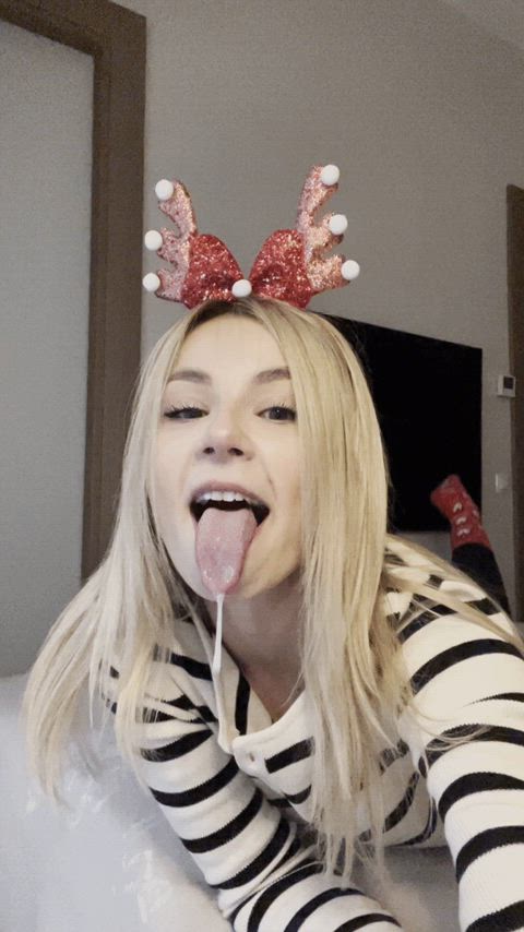 blonde long tongue sexy spit tongue tongue fetish gif