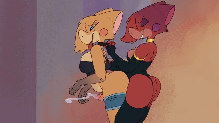 anal animation cumshot futanari rough standing doggy twins gif