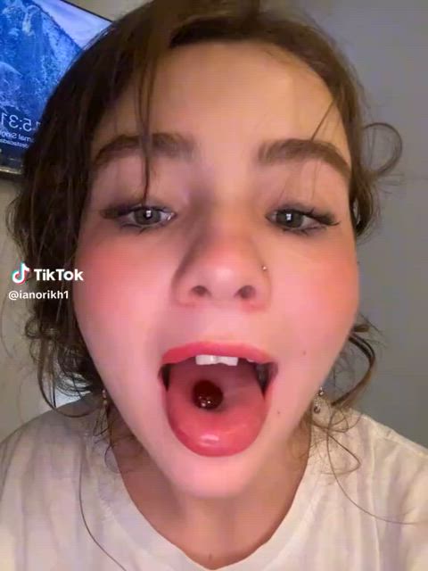 brunette tiktok tongue gif