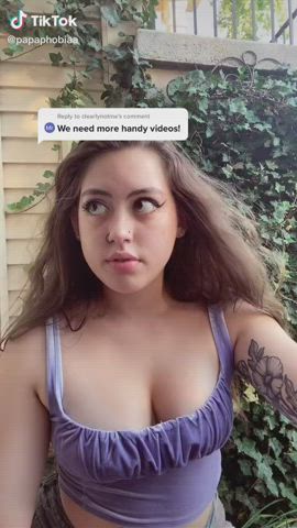 Cleavage Cute Eye Contact Handjob Tease Teen TikTok Tits Tongue Fetish gif