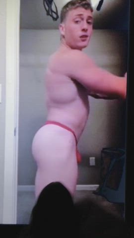 ass cum cumshot gay tease teasing thong tribute gif