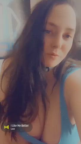 Busty cutie smoking