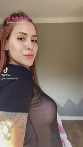 hotwife naked natural tits petite see through clothing tiktok r/tiktits gif