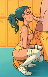 Animation Blowjob Brunette Knee High Socks Locker Room Sloppy Sport gif