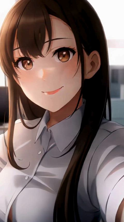 big tits brunette hentai office gif