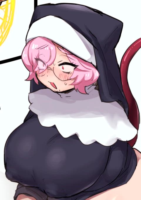 animation anime big dick cute futanari hentai monster girl nun riding rule34 gif