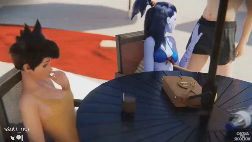 animation ass handjob nsfw overwatch pussy sex threesome tits gif