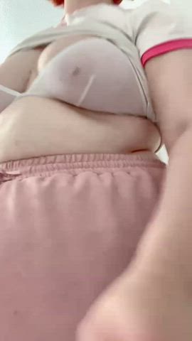 The bra barely contains them