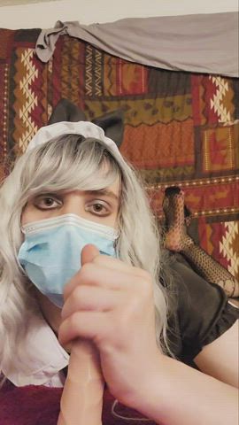 cute femboy maid strokes your cock ??