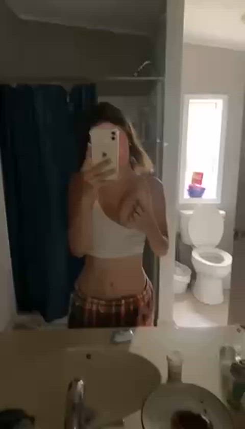 brunette flashing kentucky mirror natural tits teen tits gif