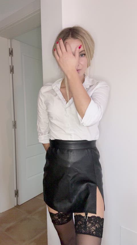 babe blonde leather gif