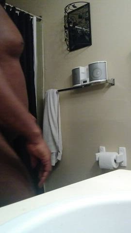 Ebony Exhibitionist Shower Solo gif