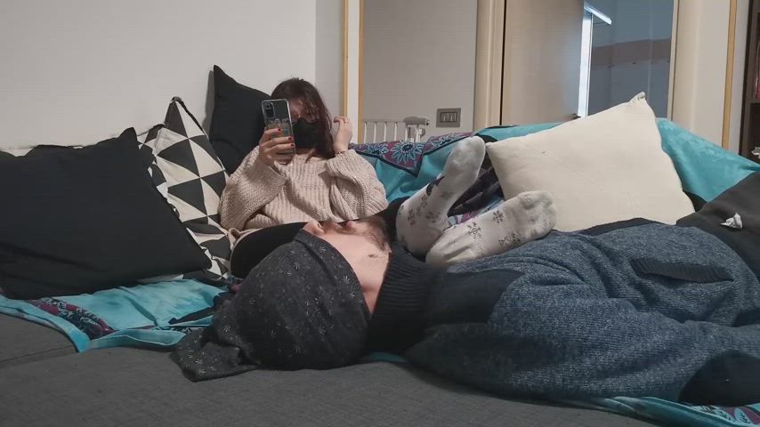 Who else wants to be my footrest while I watch Tiktoks?