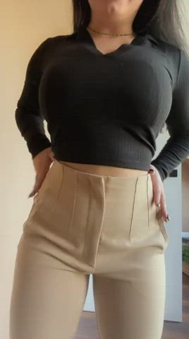 big tits tease teen undressing gif