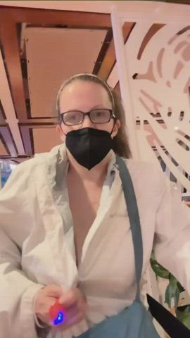 big tits cruise exhibitionist glasses milf public tits gif