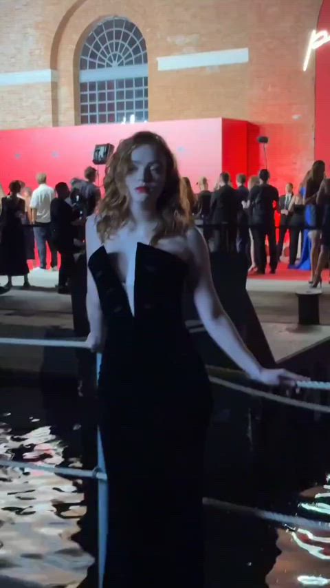 celebrity dress green eyes redhead tease gif