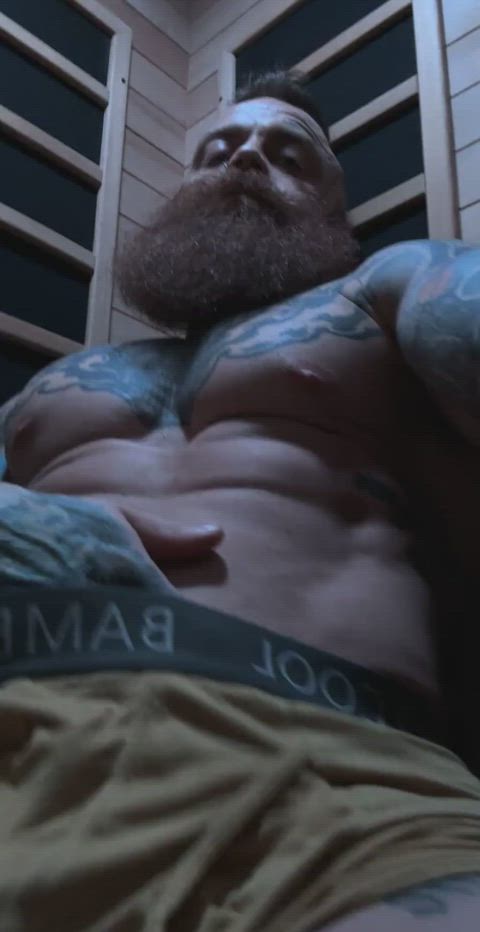 abs beard muscles nsfw solo tattoo gif