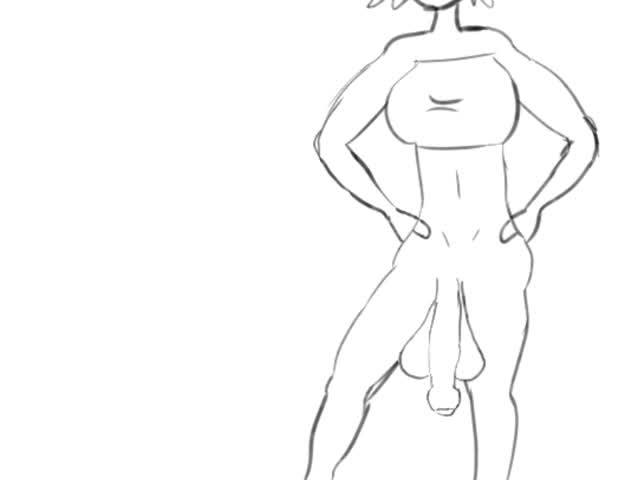 [Original] Futanari gives her flaccid slab a brief once-over