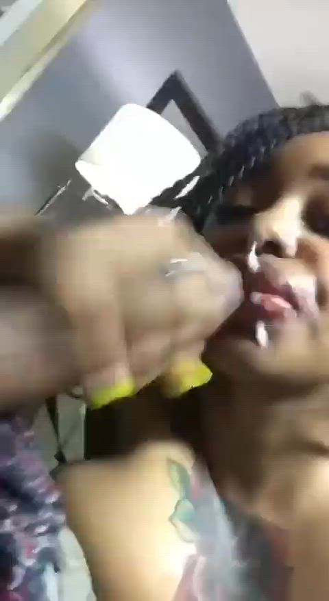 Hottie with full lips and a face full of jizz