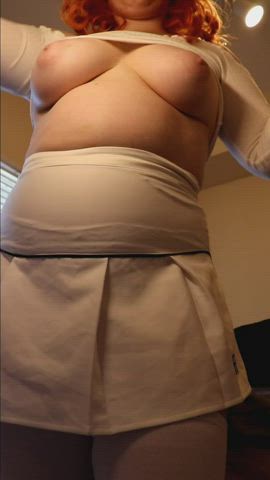 chubby skirt tease tits gif