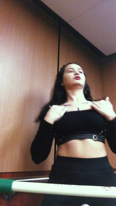 In the elevator right before the doors open