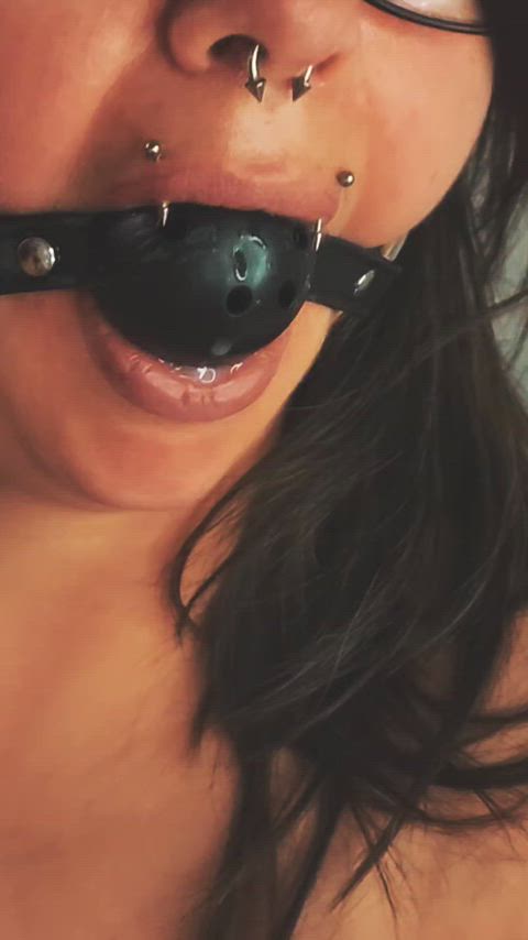 bdsm ball gagged bondage gag gagged glasses pierced piercing gif