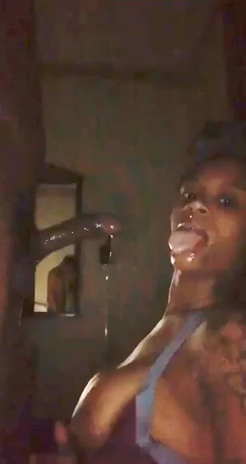 bbc blowjob deepthroat ebony messy saliva sloppy spit wet and messy gif