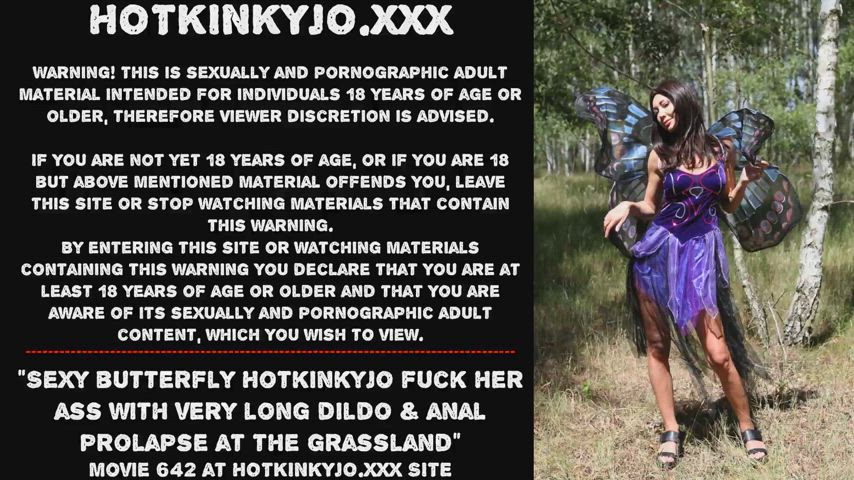 Sexy butterfly Hotkinkyjo fuck her ass with very long dildo & anal prolapse at