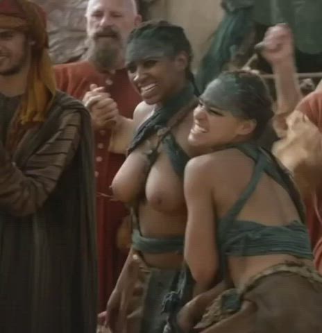 A 50 minute montage of this busty Dothraki Dancer extra getting vigorously titfucked