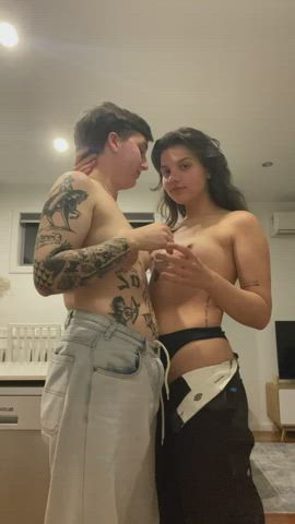 kissing lesbian pussy tiny-tits gif