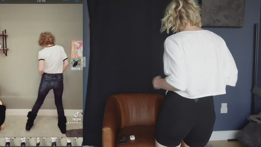 ass camel toe dancing spandex gif