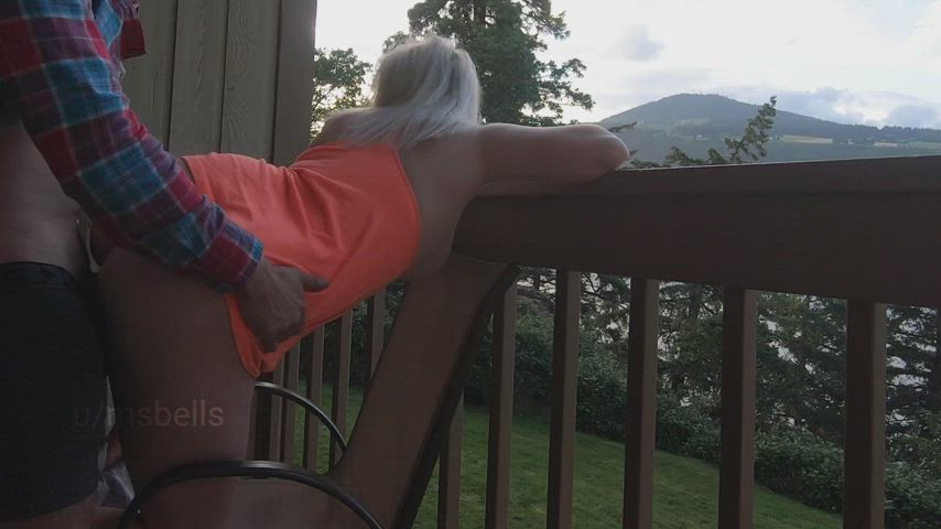 I don't know what's the better view that mountain or me getting fucked outdoors.