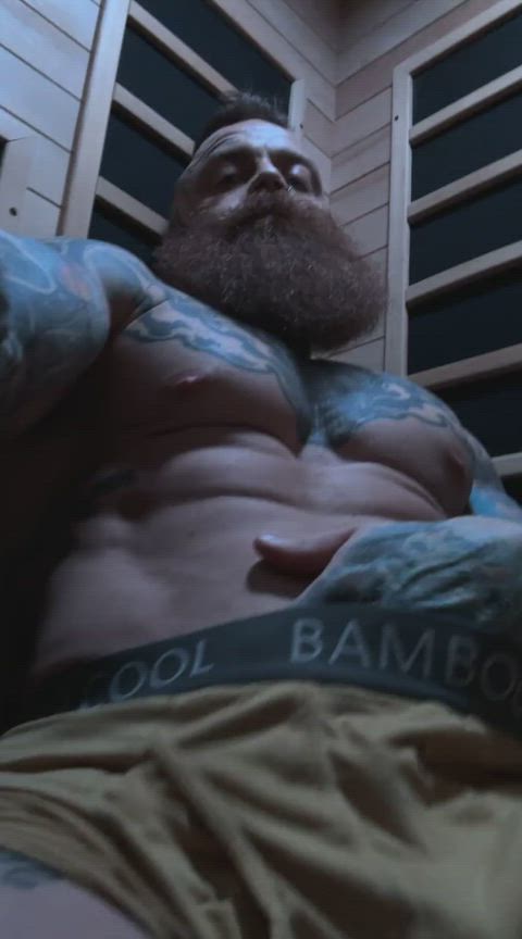 abs beard muscles nsfw outdoor solo tattoo gif