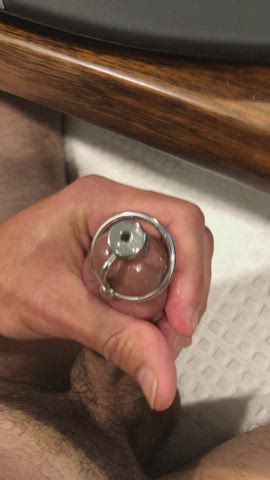 Cum oozing out of the new plug