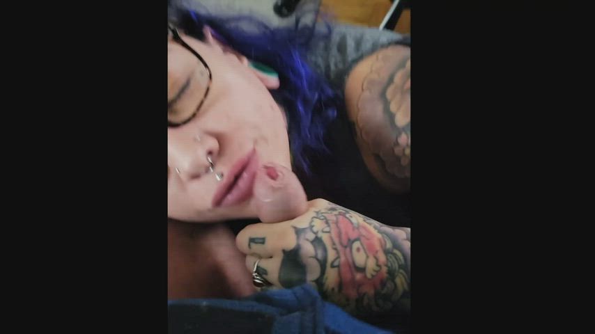 blowjob cumshot dahlia dee glasses tattoo gif