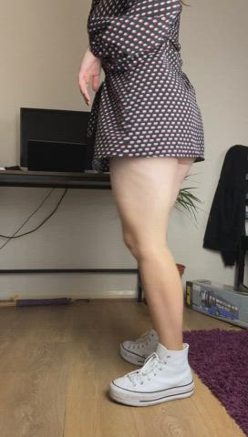 bending over curvy milf pale redhead thick thighs upskirt gif