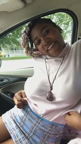 Big Tits Car Ebony Teasing Topless Vertical gif