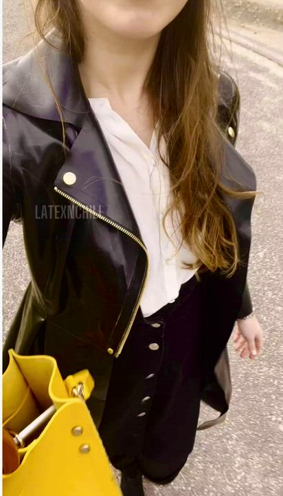 Taking my latex fetish public via this gorgeous rubber coat