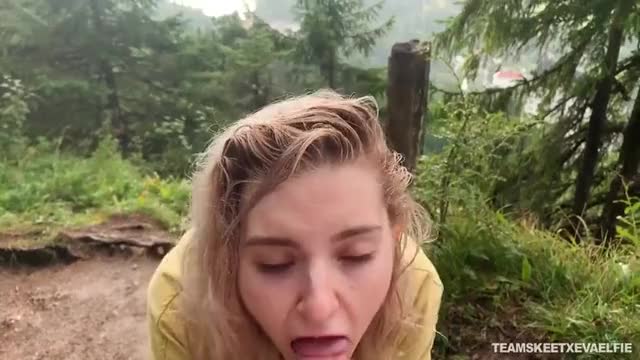 Eva Elfie taking a quick break from hiking around Neuschwanstein Castle