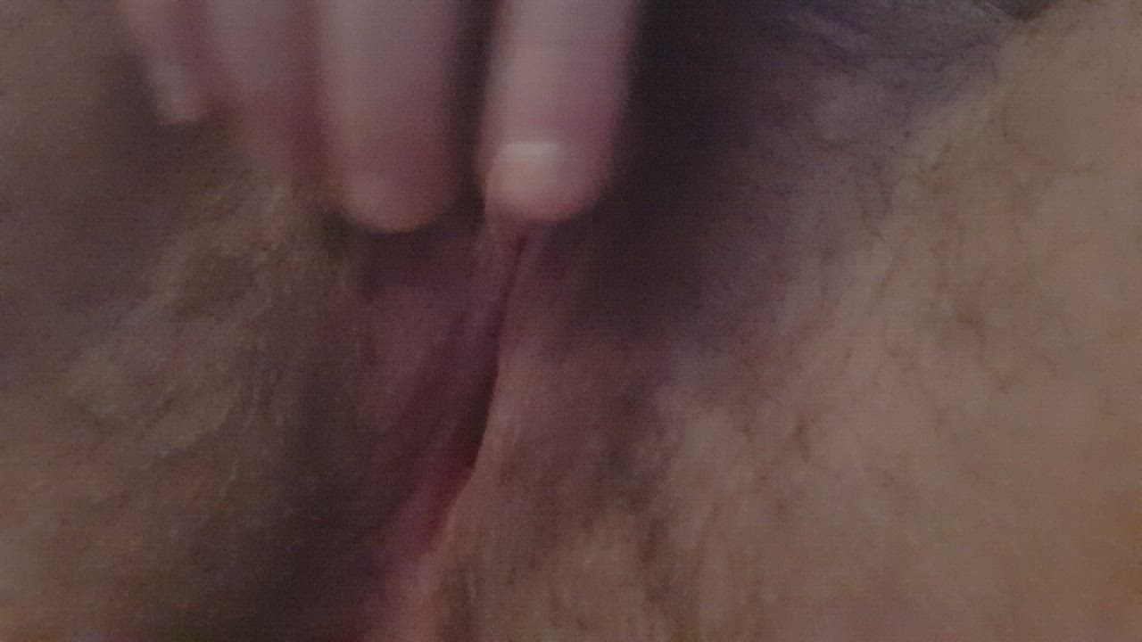 Chubby FTM Fingering Hairy Pussy Masturbating Wet Pussy gif
