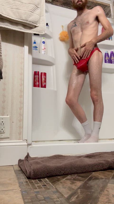 cute male masturbation shower socks solo gif