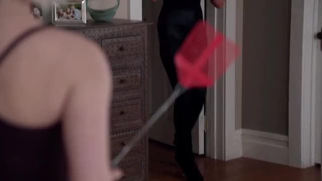 Aly Michalka - iZombie - S3E5 - cat / dominatrix outfit, with Rose McIver - full