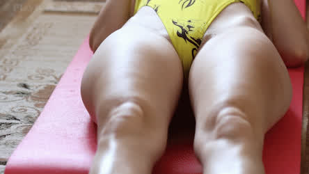 Nice view on yellow high cut thong leotard
