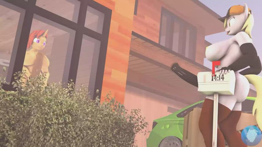 animation big balls big dick dancing futanari muscular girl outdoor sfm stockings