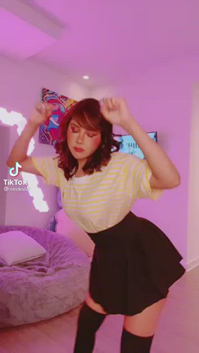 Neekolul’s legs look so good in that short skirt, thigh high socks combo