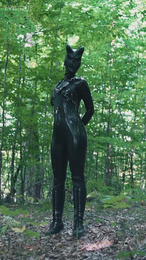 catsuit demon latex pegging rubber strap on gif