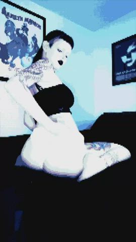 ass blue eye contact goth pale pierced tattoo wedgie gif